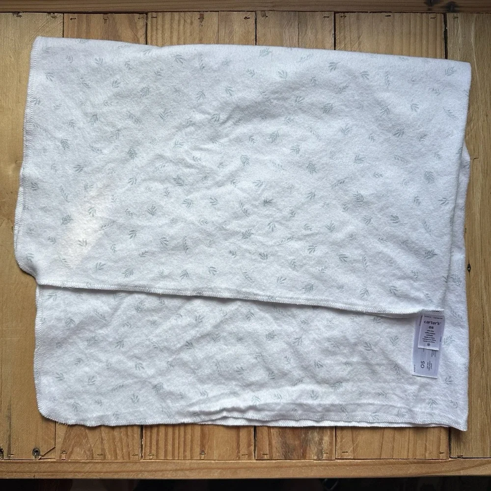 Carter's Baby Receiving Blanket White Blue Fern Leaf Floral 100% Cotton 37 X 27